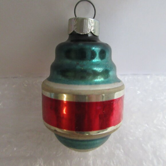 2 Shiny Brite Striped Glass Barrel Chirstmas Ornaments & 1 Fluted teardrop Vtg - Picture 7 of 16